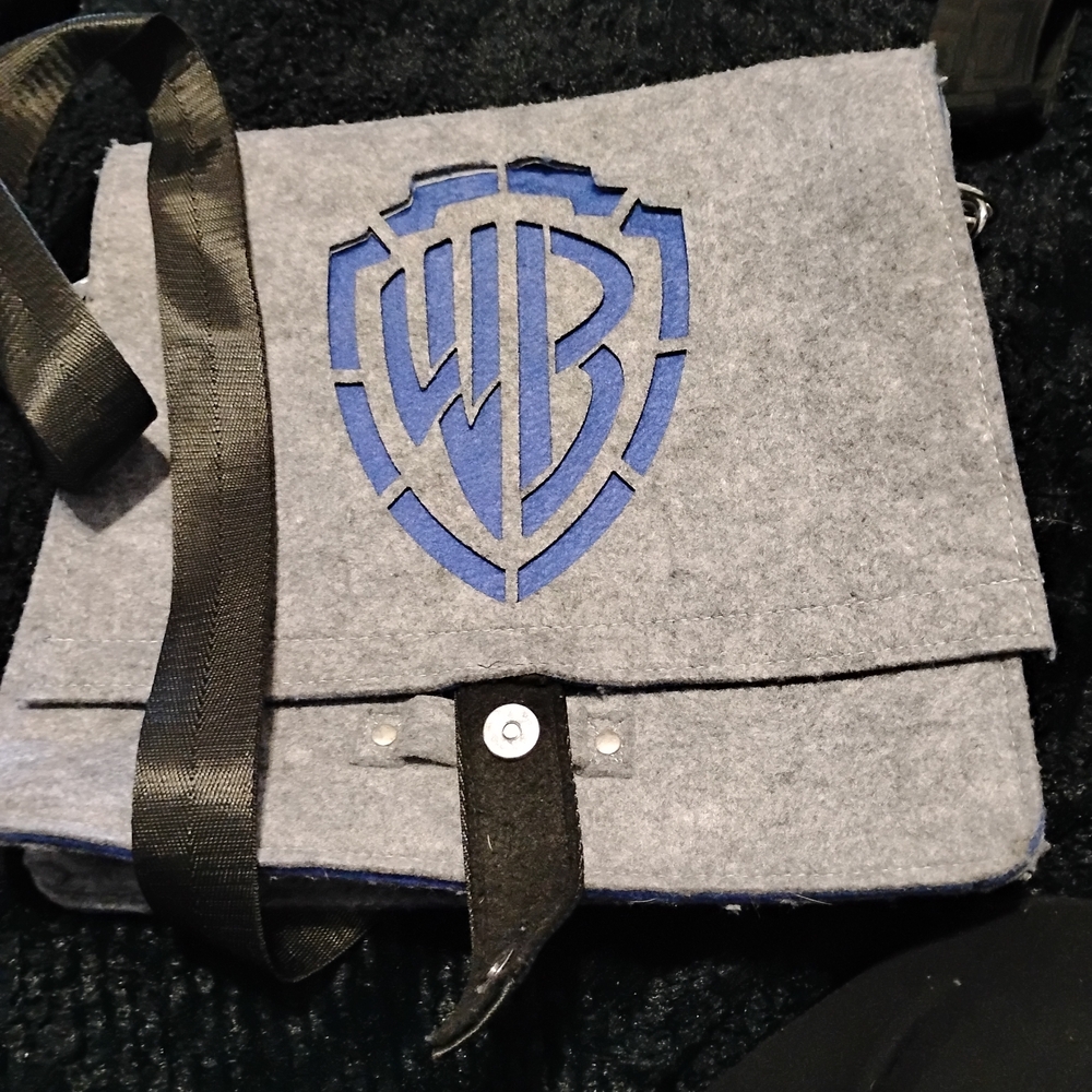 Gray and Blue Felt Messenger Bag